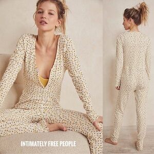 Like New -Free People Intimately Home Alone long johns, ivory combo, size XSmall